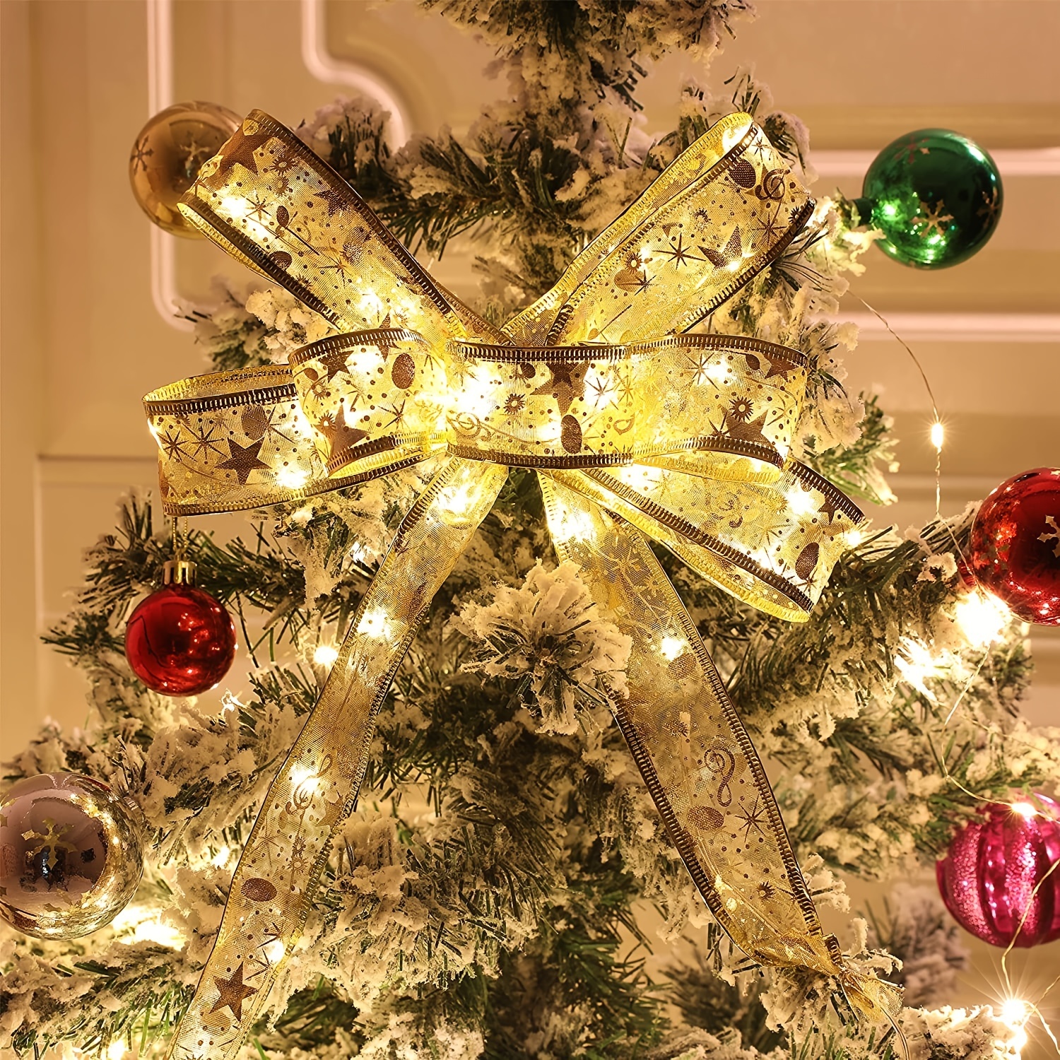 Red Christmas Tree Ornaments 5M Home Decor Christmas Ribbon Bows silver  Gold