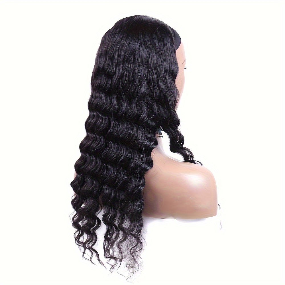 Headband Wig Human Hair Deep Wave None Lace Front Wig Human Temu