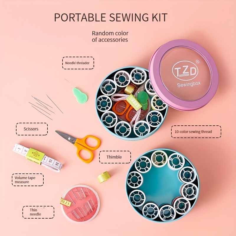 Sewing Kit Thread Threader Needle Tape Measure Scissors Storage