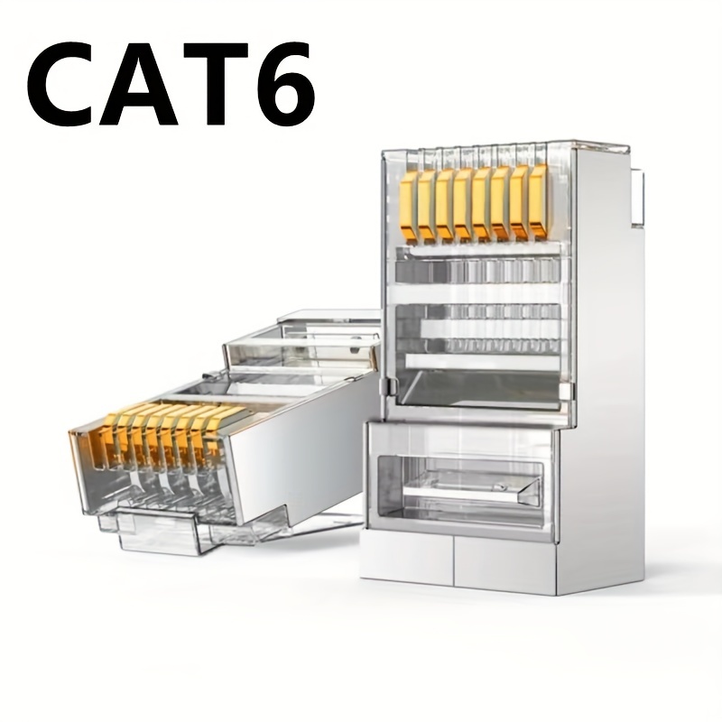 Conectores RJ45 Cat6 – Conector de paso chapado en oro de 3 clavijas 8P8C  enchufes modulares -Paquete de 50