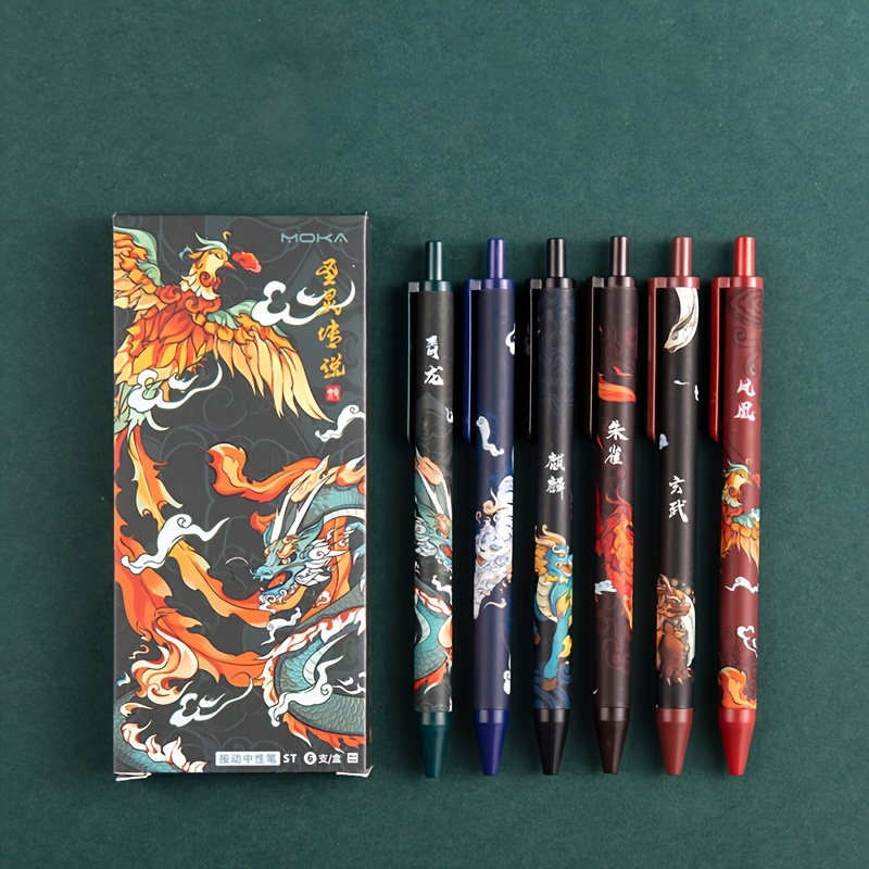 Chinese Style Gel Ink Pens Cartoon Retractable Pens Cute - Temu