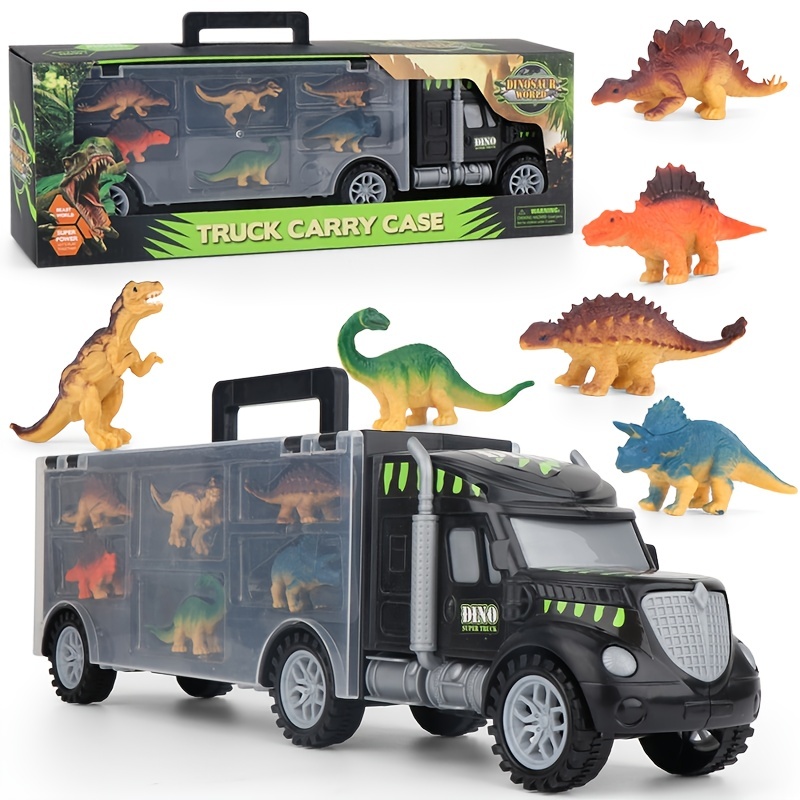  JOYIN Camión de dinosaurios de juguete para niños de 2 a 4 años,  juguetes para niños de 2, 3, 4, 5 años, camión de dinosaurio con 6  vehículos de goma, regalos