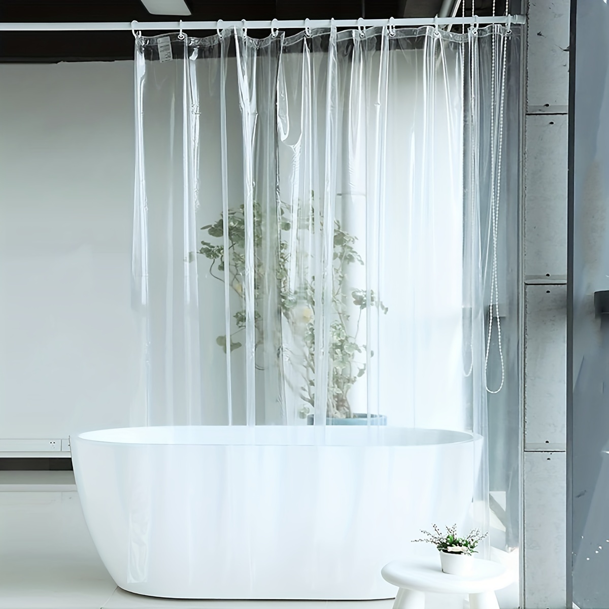 1pc Waterproof Transparent Shower Curtain With Hooks, Lightweight Plastic  Mildew-Proof Fabric Bath Curtain, Bathroom Decor