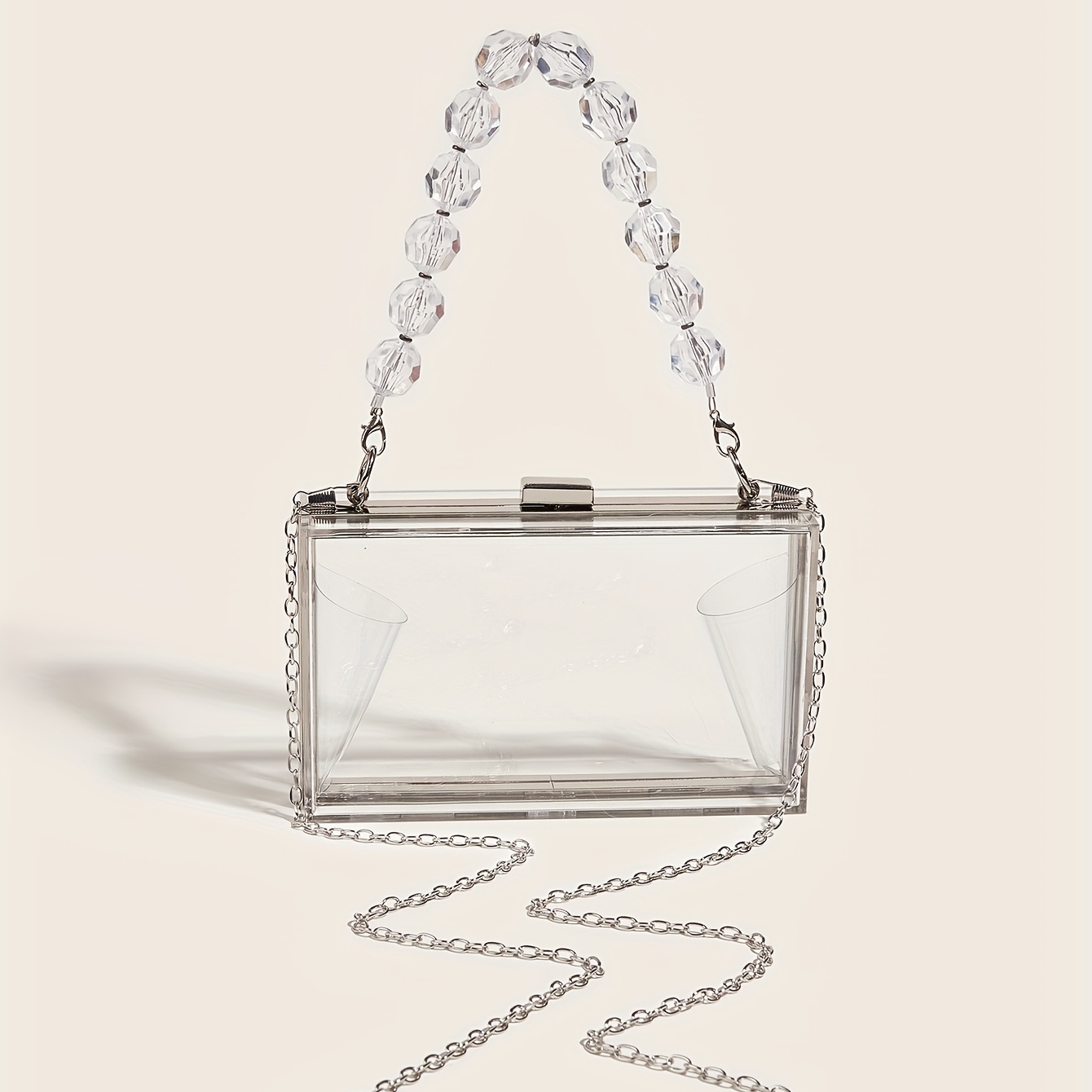 Clear Acrylic Evening Bag, Beaded Chain Clutch Purses, Women's Box