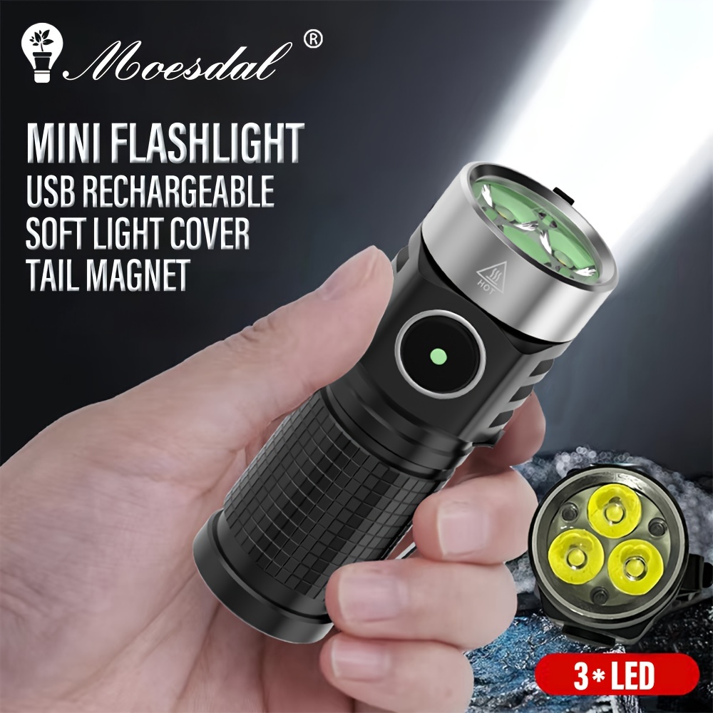 1 Stück Wasserdichte 3-LED-Taschenlampe, Tragbares, Leistungsstarkes  Schlüsselanhänger-Licht, Wiederaufladbares USB-Flutlicht, Mit Starkem  Magnet, Für