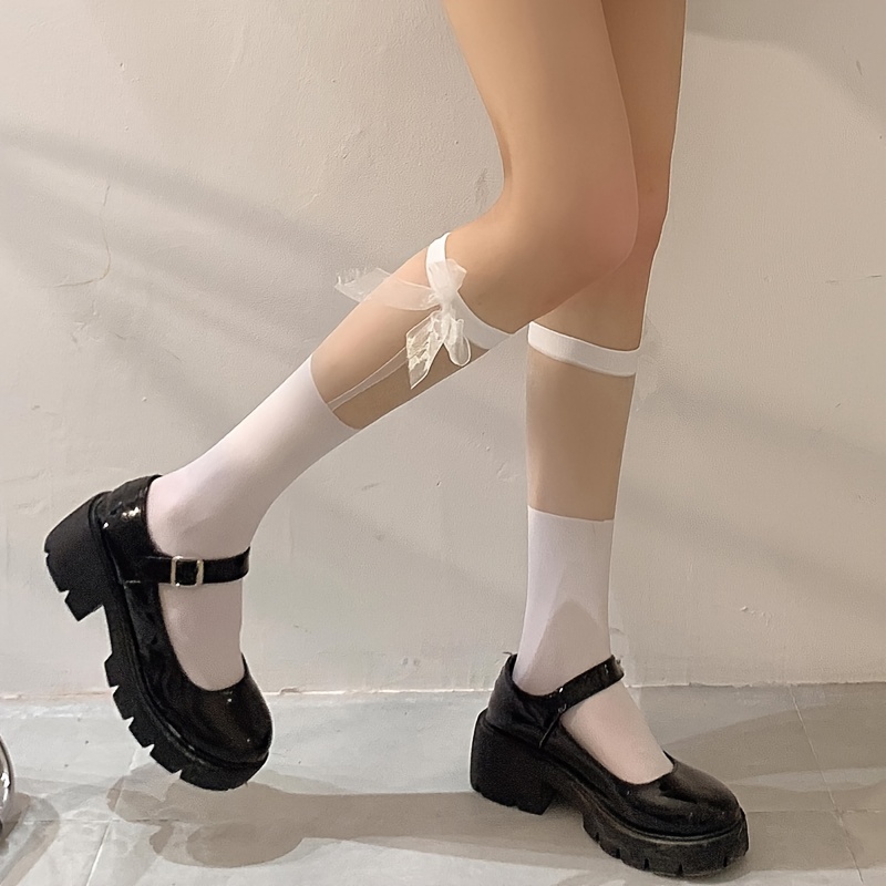 Comprar Calcetines de mujer primavera novedad de verano JK dulce chica  fresca tejida pantorrilla fina Ins calcetines negros pila blanca T X0L0