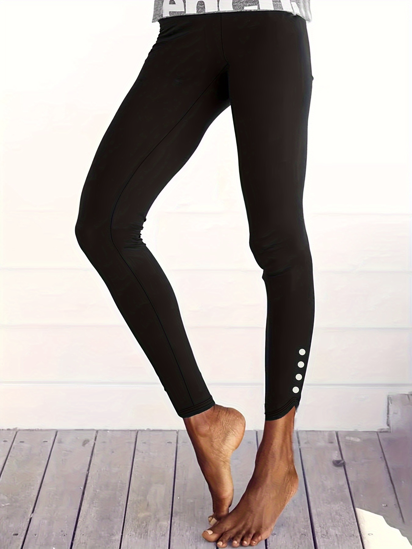 Solid Slim Tights High Waist Elastic Leggings Pants Women's - Temu Canada