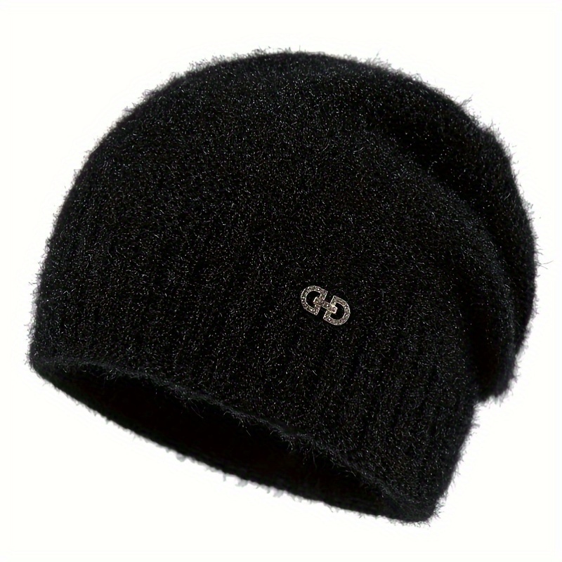 Womens Rhinestone Buckle Decor Winter Fashion Beanie Hat Solid Color  Thermal Windproof Versatile Warm Knitted Hat Carnival, Discounts Everyone