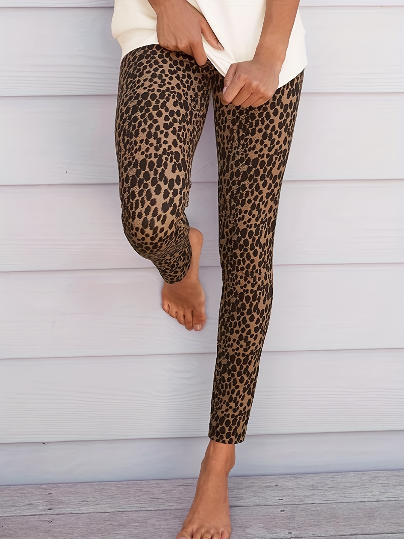 Sexy Leopard Print Leggings Casual High Waist Elastic - Temu