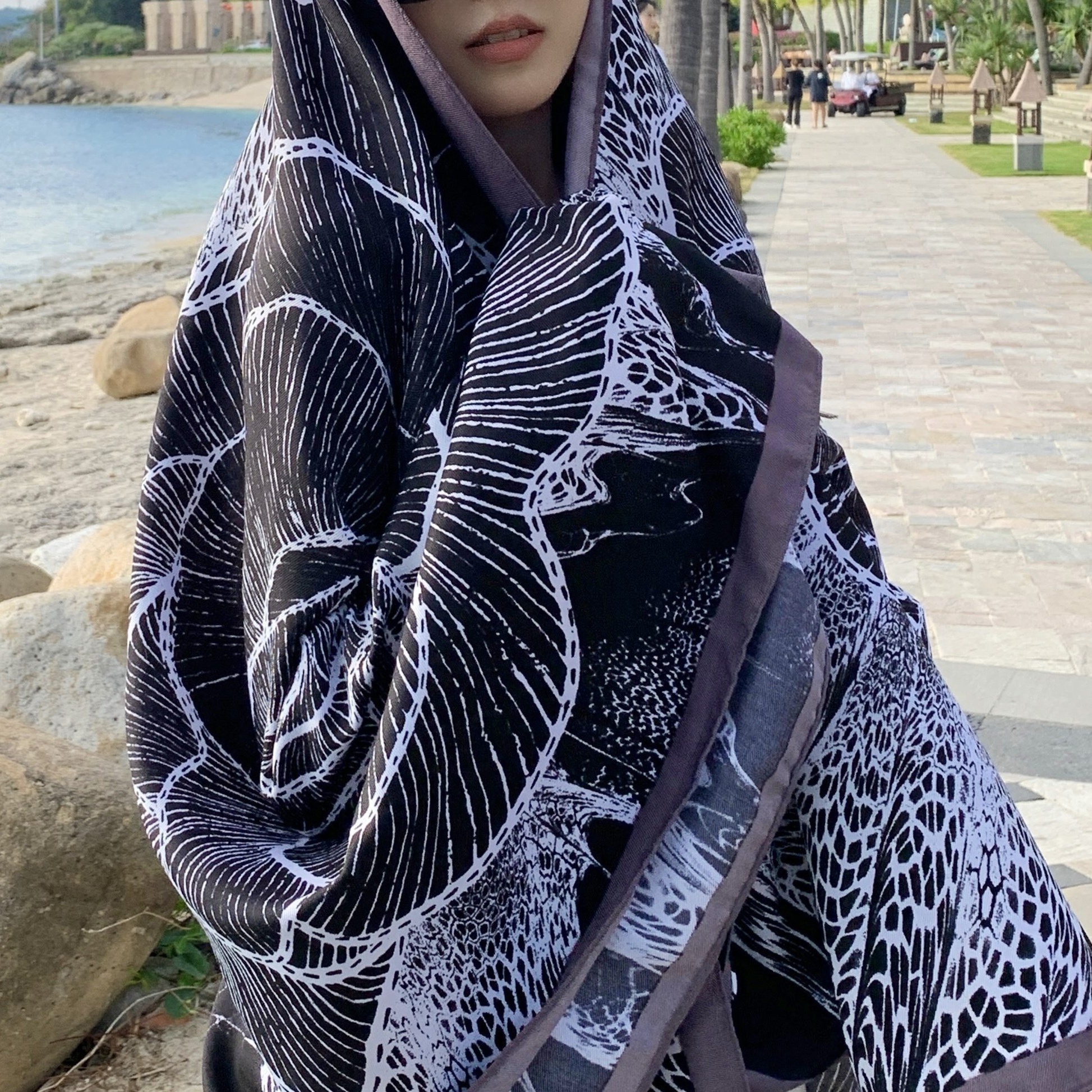black scarf oversized tassel windproof shawl Temu United Arab