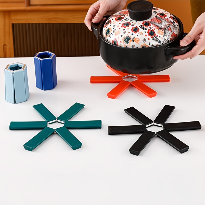 1pc Foldable Insulation Pad, Black Pot Holder, For Kitchen