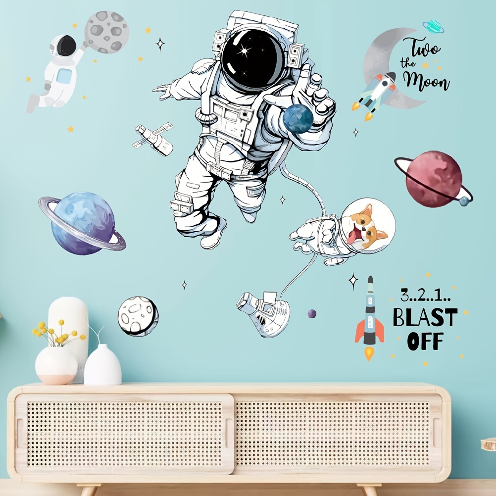 Cartoon Space Astronaut Wall Sticker Removable Waterproof - Temu