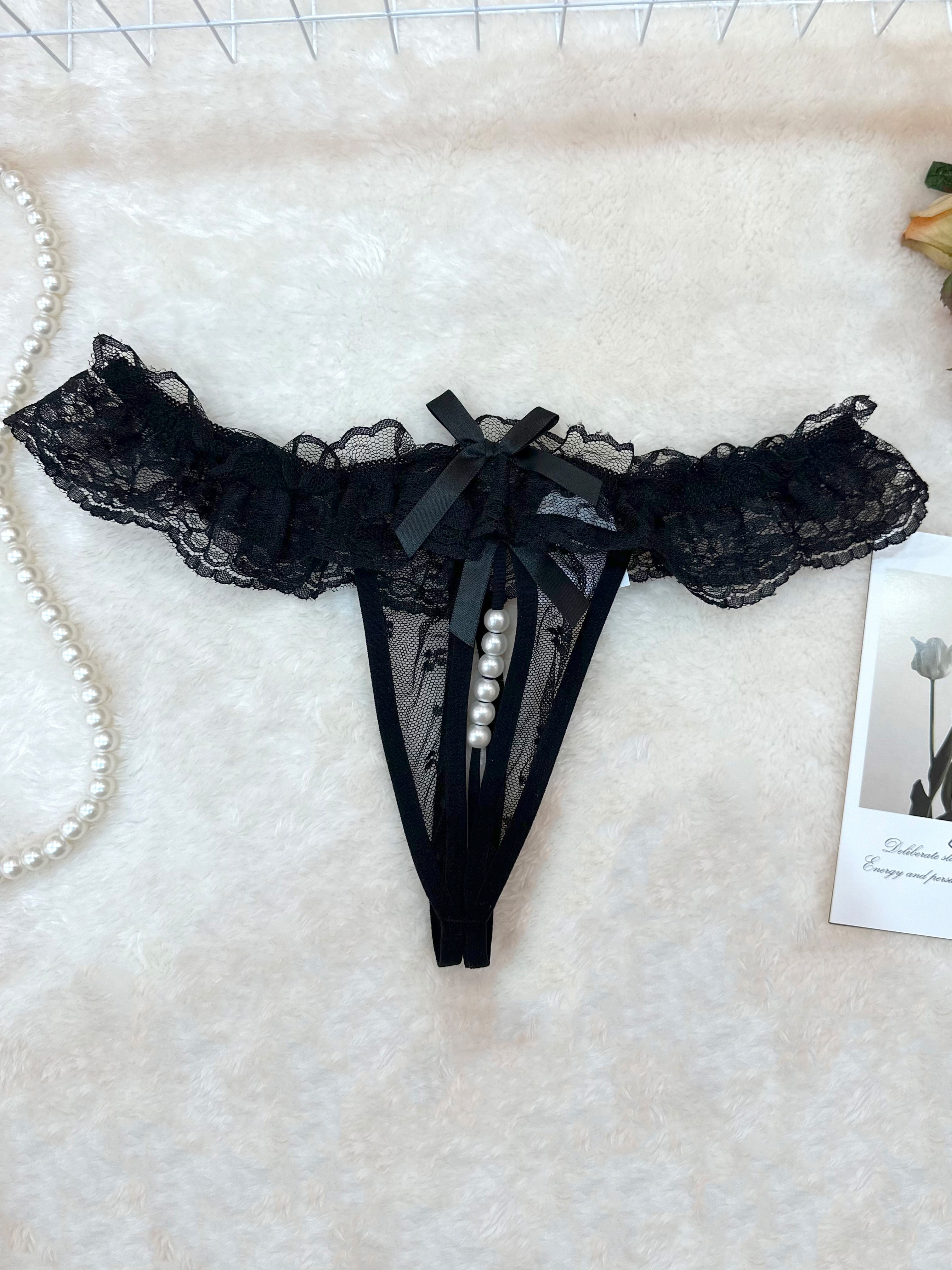 Floral Embroidery Thongs Sultry Hollow Faux Pearl Panties - Temu