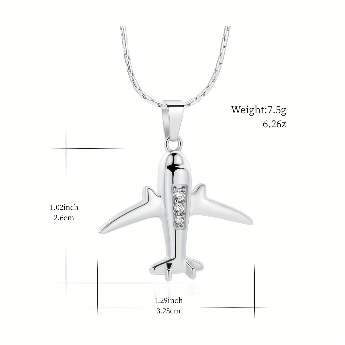 Sterling Silver Plane Necklace With White Crystal Details 