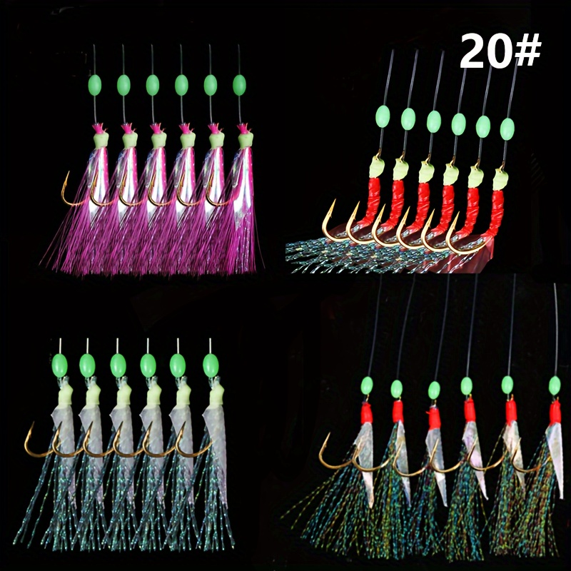 4pcs Set: Fish Skin Hook + Colored Thread Hook + Fish Skin Thread Hook Rig + Red Fish Skin Hook, Luminous Soft Bait, Lure Fishing Tackle Hooks, 4 Styles, 1 Pack Each