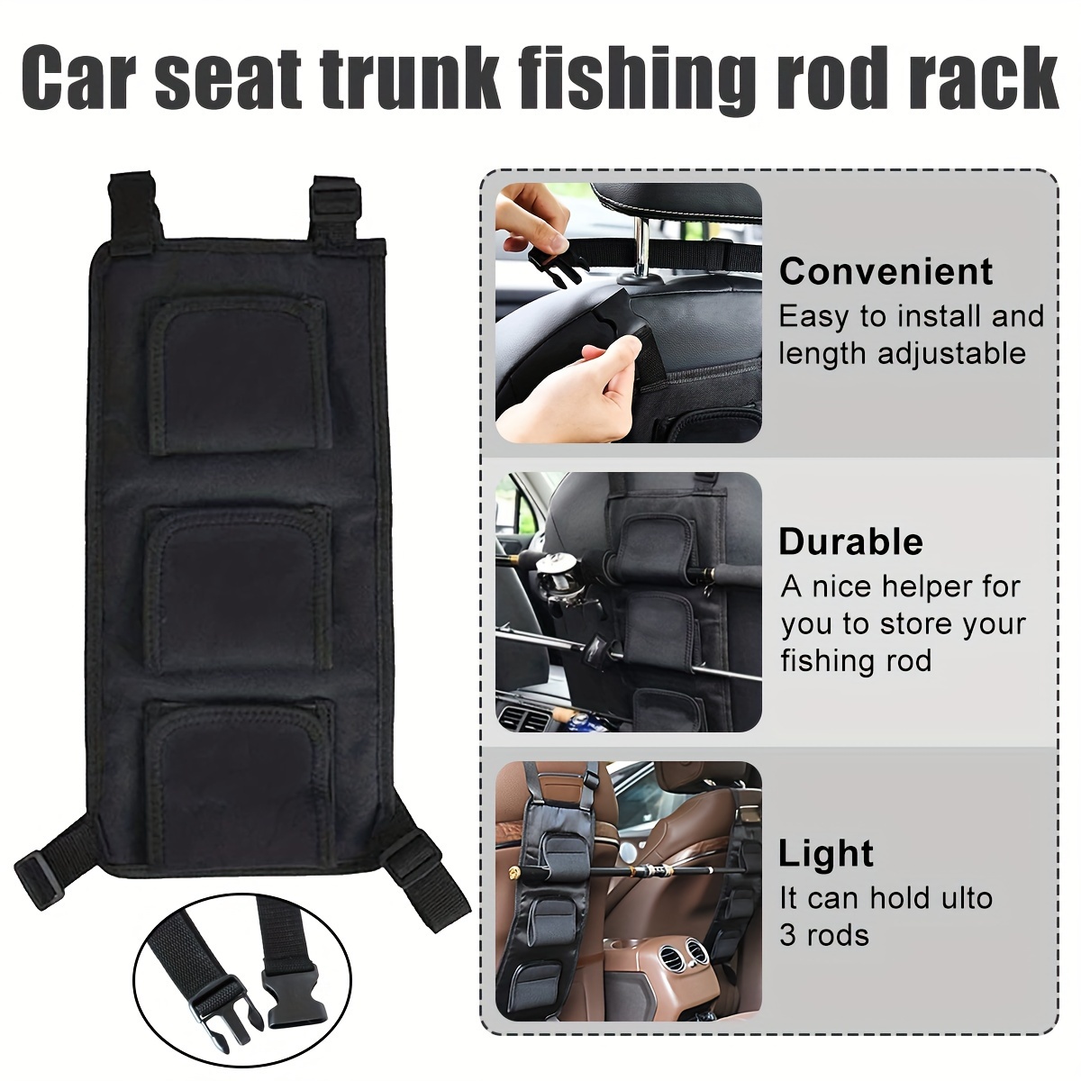 Fishing Rod Holder, Pole Carrier for Vehicle/Ship Rear Seats, Car, SUV,  Wagons