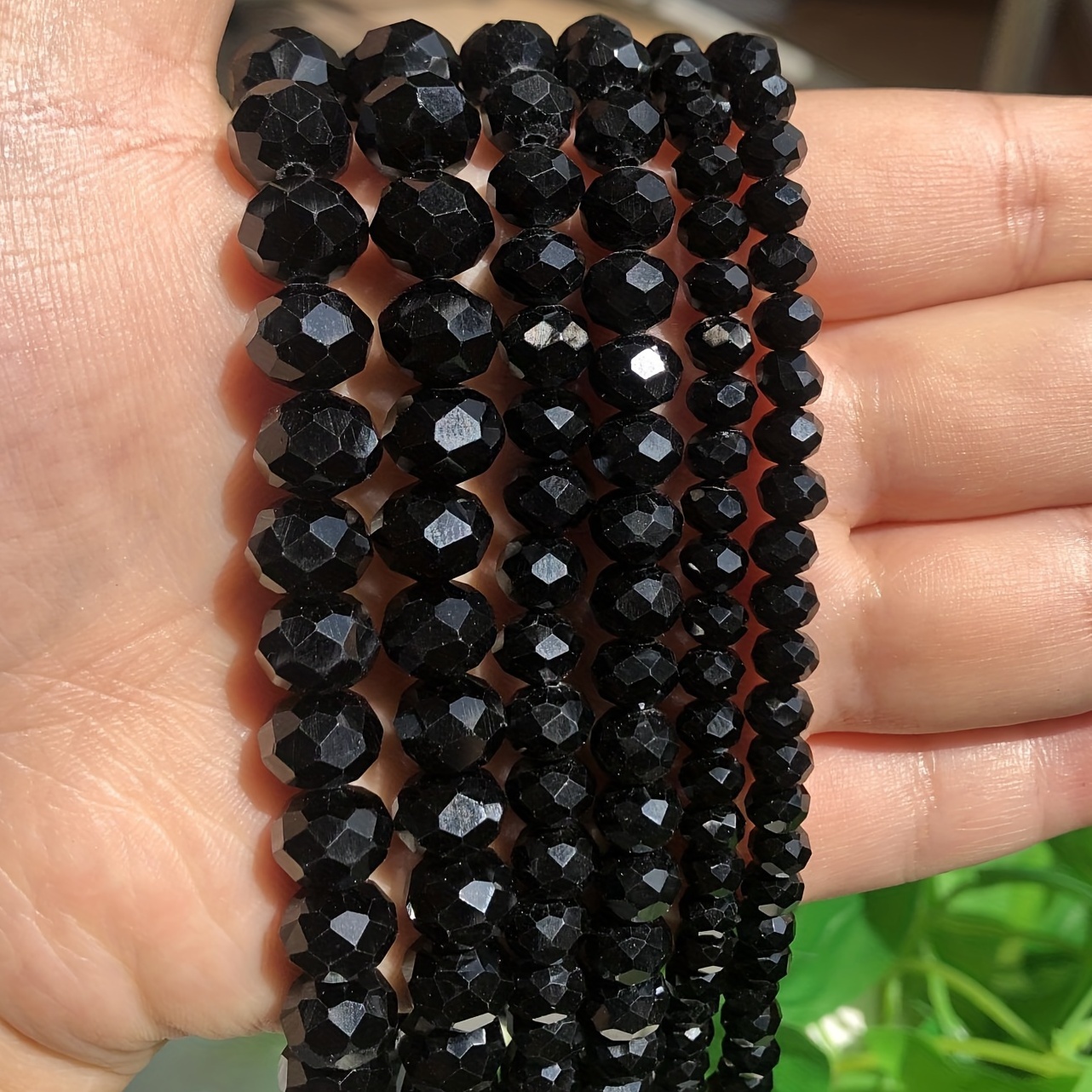 

4/6/8/10/12/14mm Black Crystal Stone Beads Rondelle Wheel Faceted Glass Loose Spacer Beads For Jewelry Making Diy Bracelet Necklace 15in