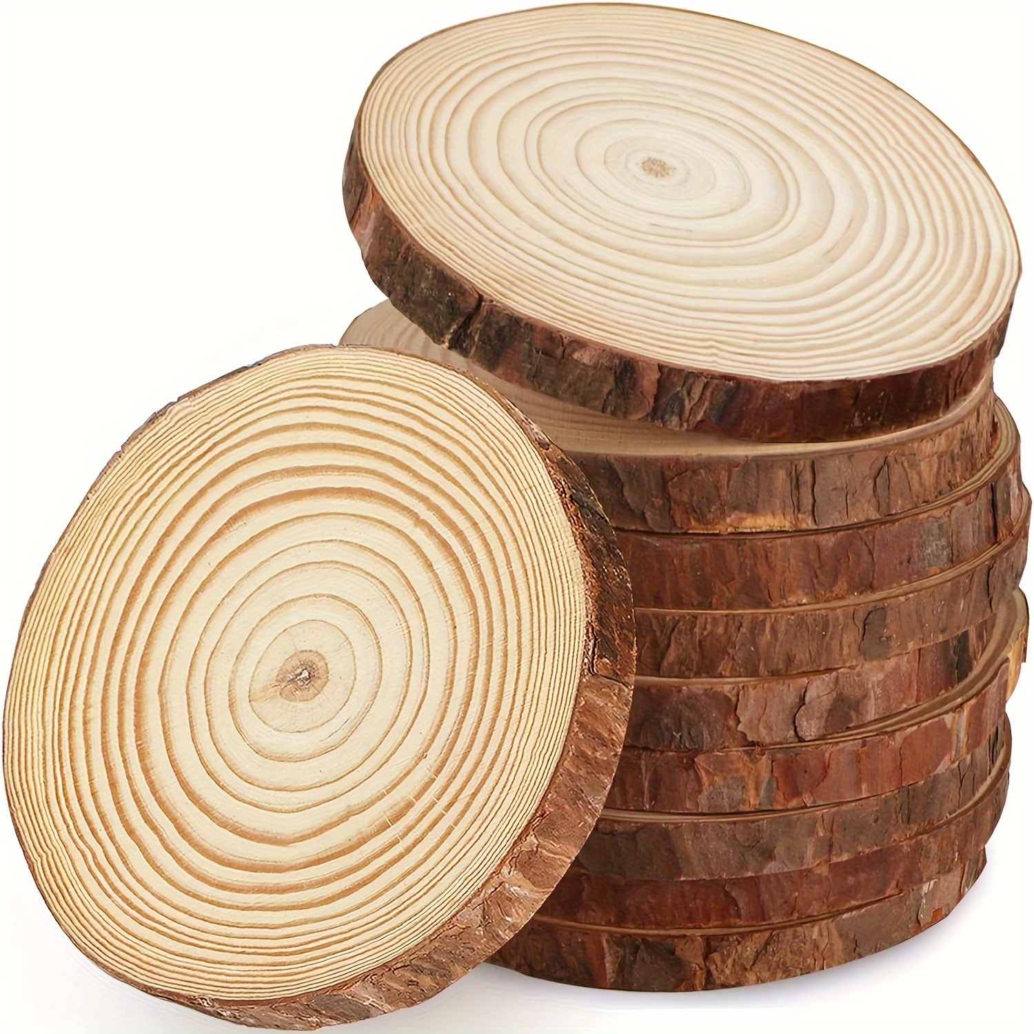 Natural Wood 3 Round Wood Discs Tree Bark Wooden - Temu