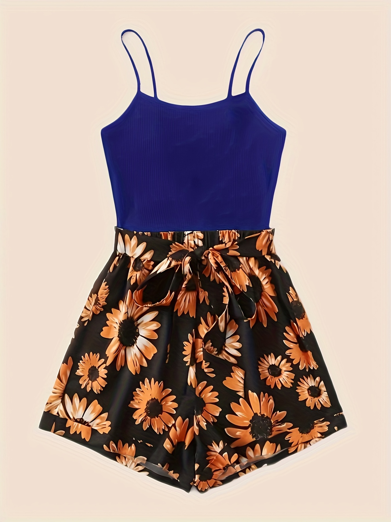 Spring & Summer 2pc Set Spaghetti Top & Floral Shorts Women's Clothing