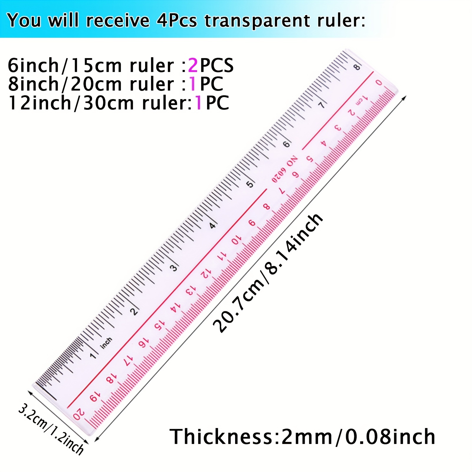 Unique Bargains Plastic Drawing Tool Rolling Ruler Clear White 12.2 x 2.4  x 0.83 1 Pc