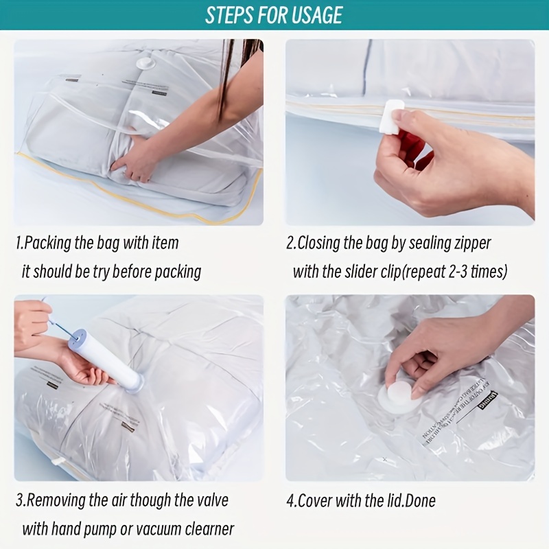 8pcs Vacuum Storage Bags Set With Hand Pump For Travel Home