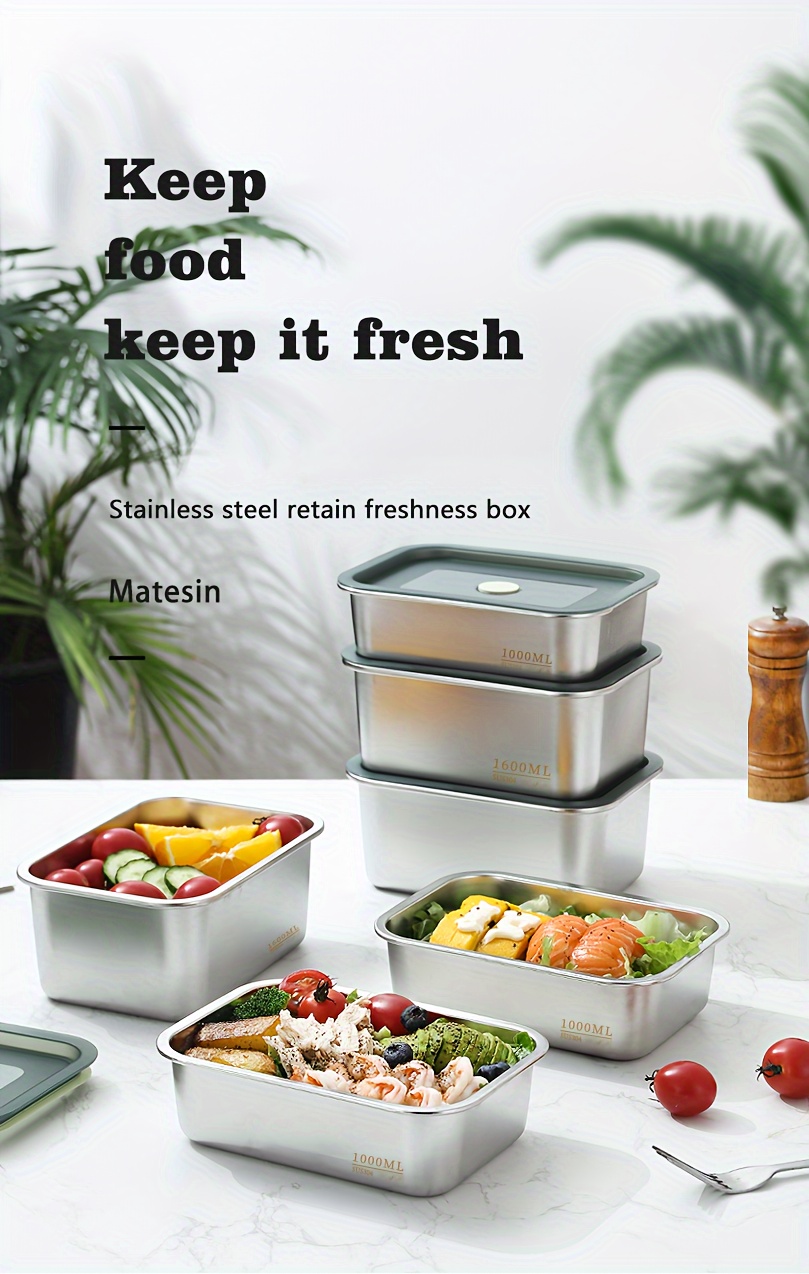 Sus 304 Stainless Steel Food Storage Airtight Container With Lid,  Refrigerator Food Storage Box, For Lunch, Meal Prep, Fruit Salad, For Home  And Kitchen, Home Supplies - Temu