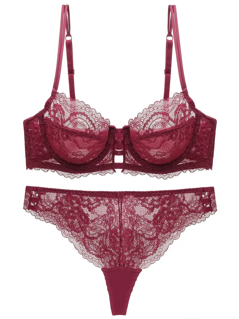 Women's Sexy Thin Lace Lingerie Set Thin Underwired Push - Temu