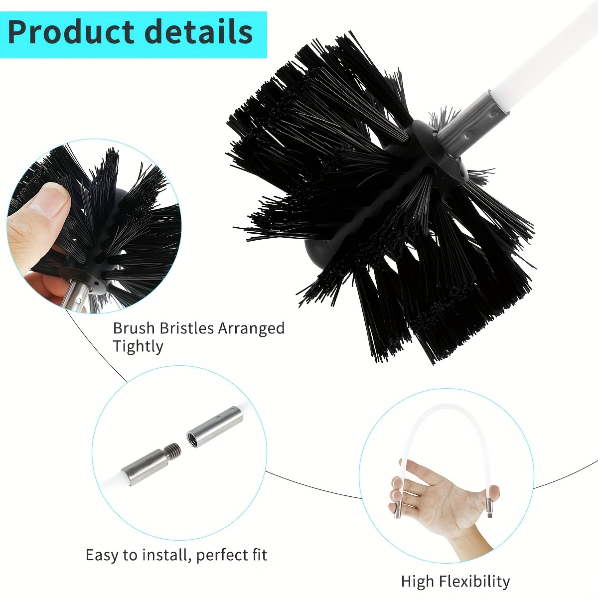 Chimney Sweep Kit, Duct Vent Cleaning Set, Chimney Cleaning Brush With 10  Bendable Flexible Rod, 1 Brush Head 1 Drill Connector For Cleaning  Fireplace Flue Dryer Vent, Sewage Duct Drainage Pipeline - Temu