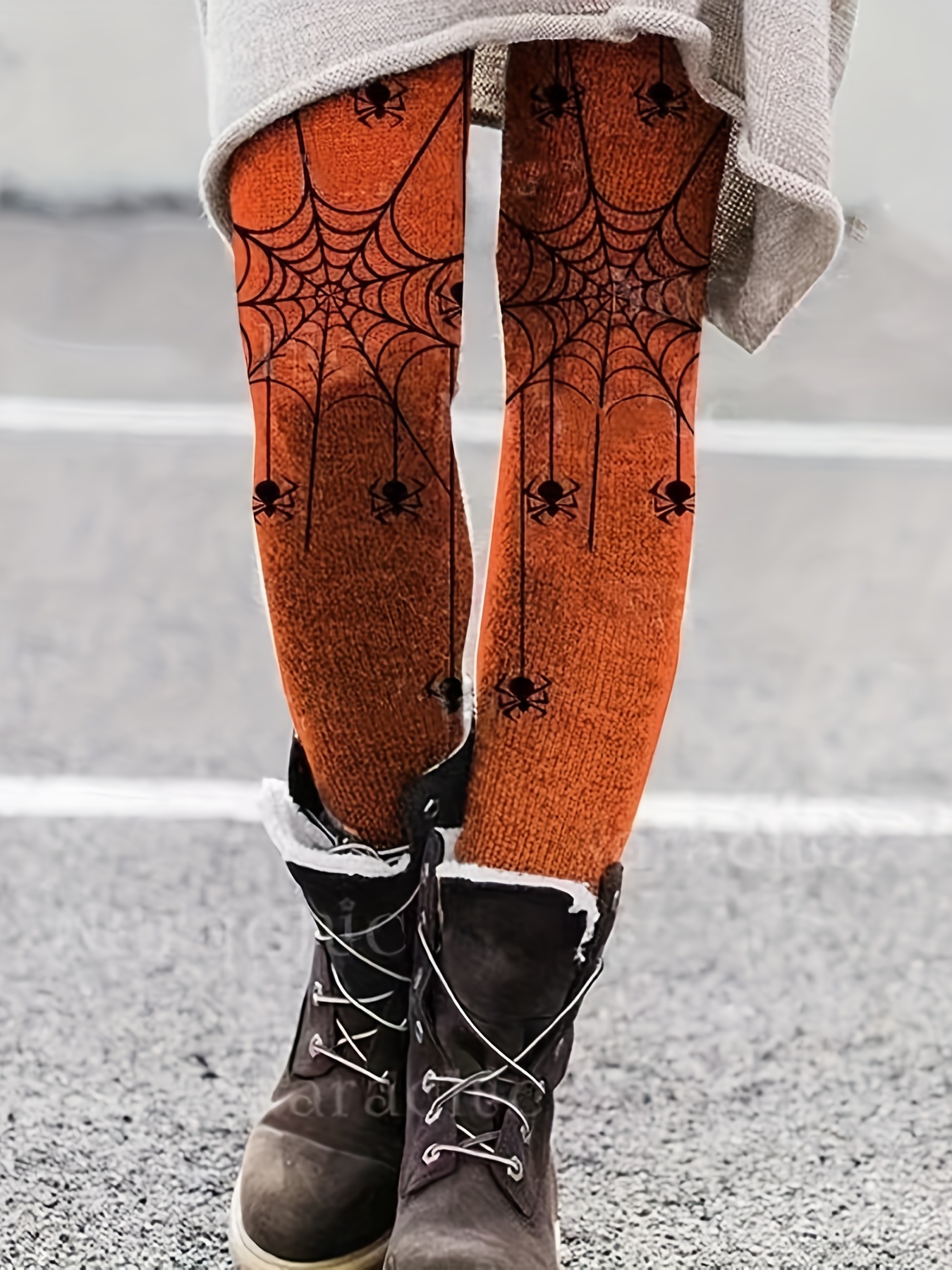 Halloween Spider Web Print Leggings Vintage Elastic Waist - Temu