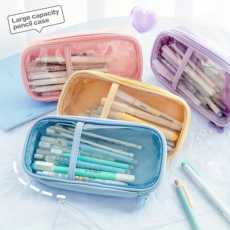 Transparent Big Pencil Case Pvc School Supplies Pencil Bag - Temu