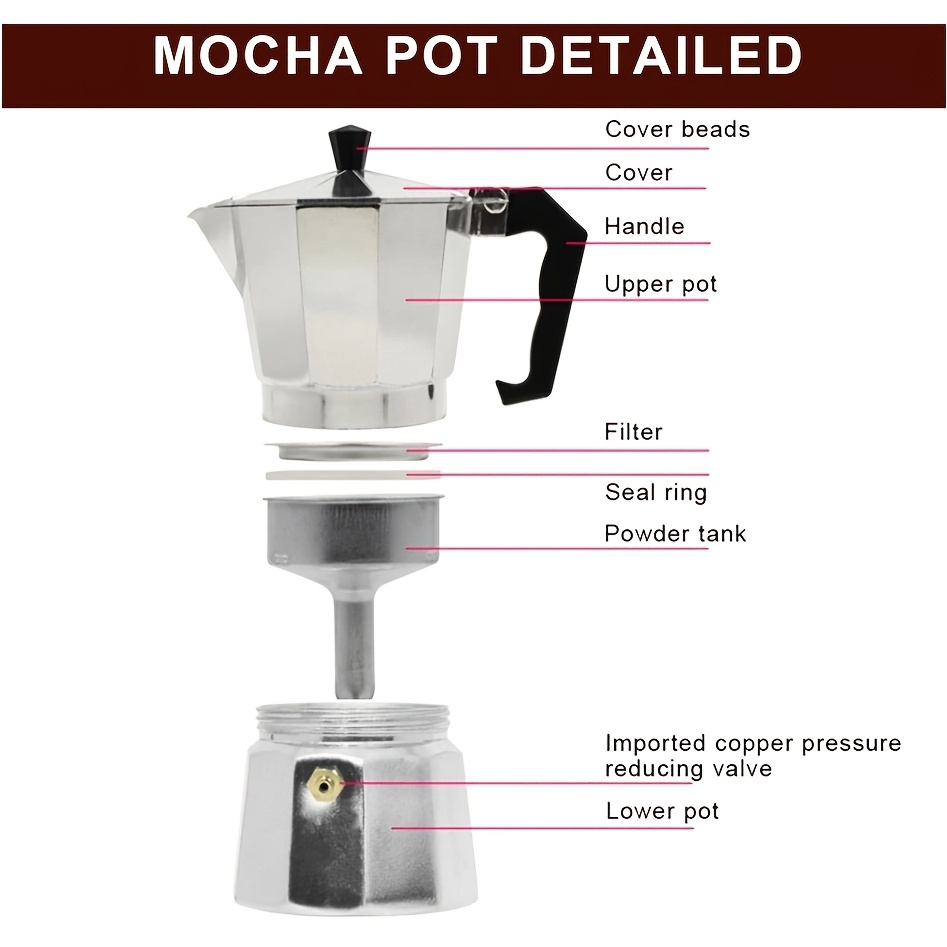 100ml Stovetop Espresso Maker Cappuccino Percolator for Outdoor Camping Bar  