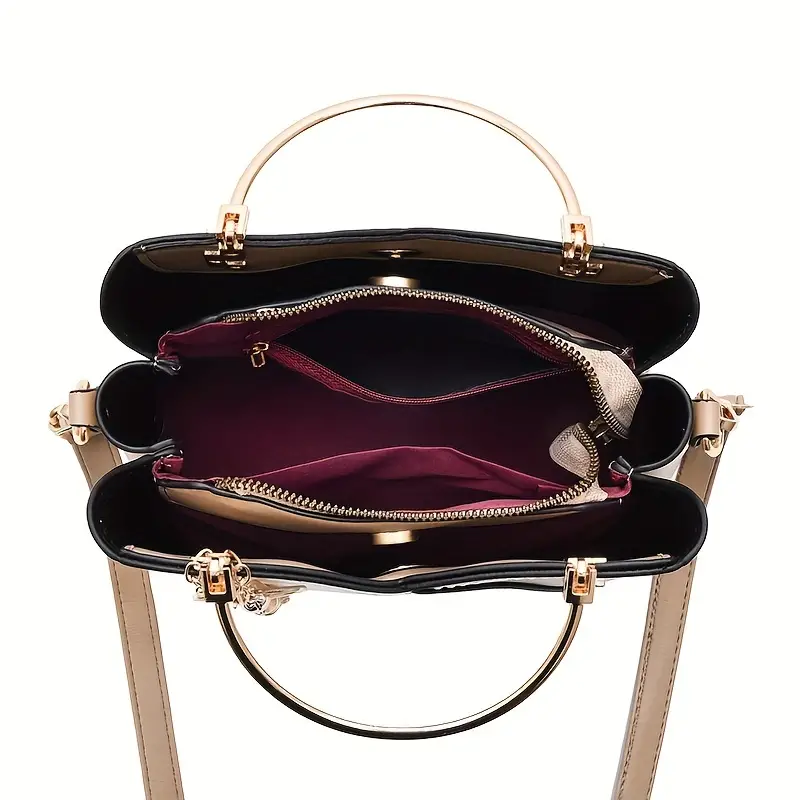 color contrast handbags fashion top ring satchel purse tassel decor crossbody bag for women details 8