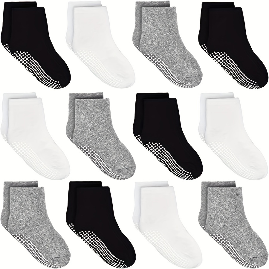 12 Pairs Non-Slip Toddler Socks With Grips for Baby Boys and Girls