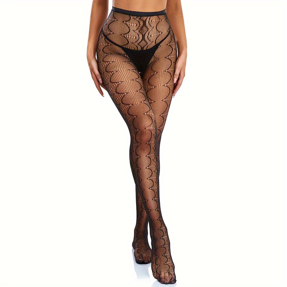 Black Fishnet Tights, Lace Trim High Waist Mesh Pantyhose, Women's  Stockings & Hosiery