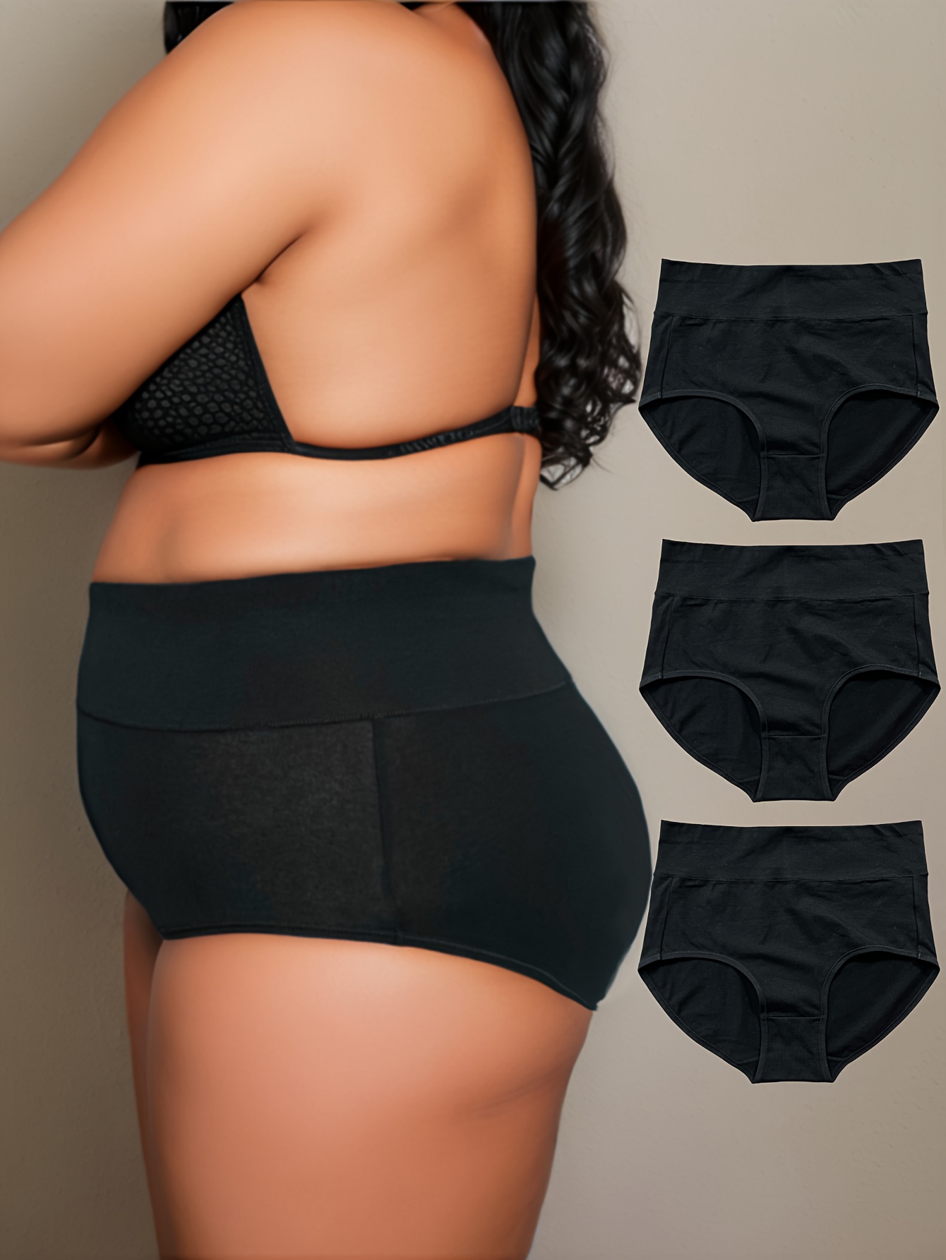 3pcs/pack Plus Size Women's High Waist Tummy Control Panties With Cross  Compression