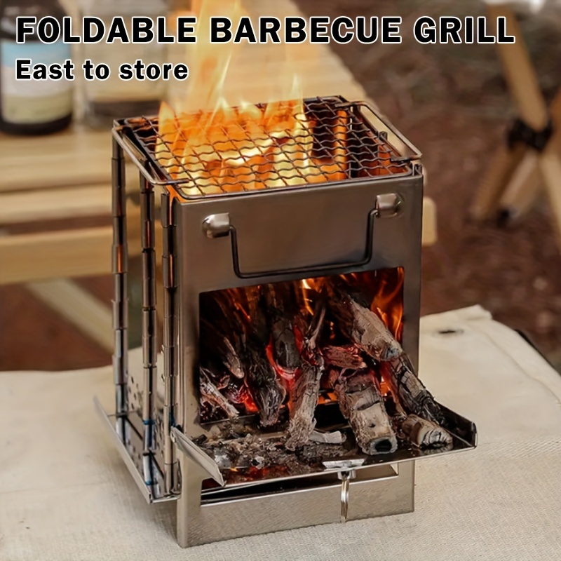 Portable Wood Stove Brazier Camping Fire Wood Heater Folding Hike Barbecue  BBQ Grill Stand Outdoor Camping - AliExpress