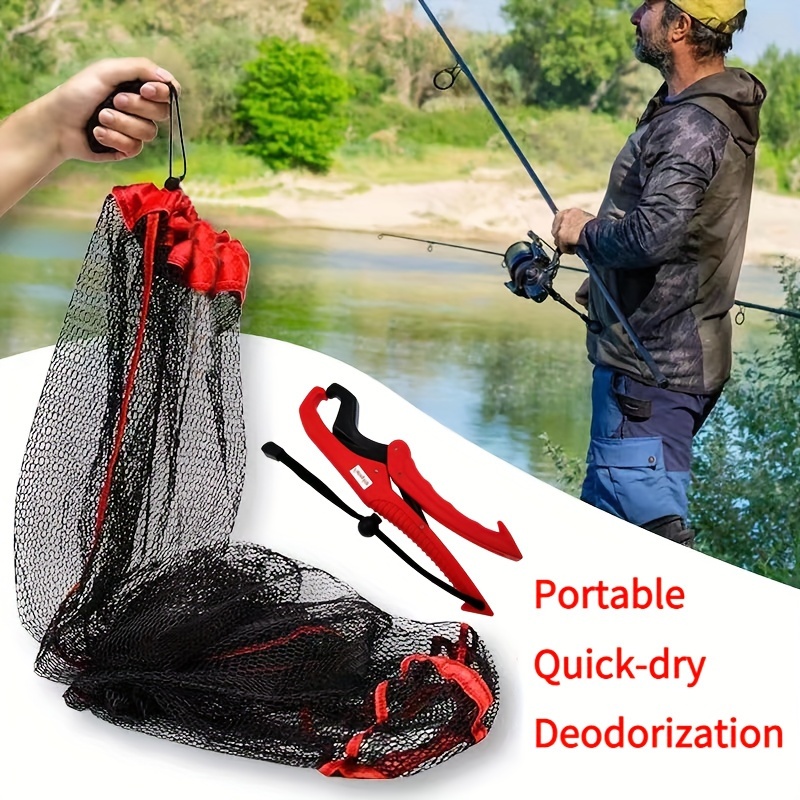 Portable Wild Fishing Fish Basket Mesh Bags With Drawstring, Fishing Lure  Holder, Oxford Cloth Edge, Mini Fish Protection Net Bag Lightweight And Dura