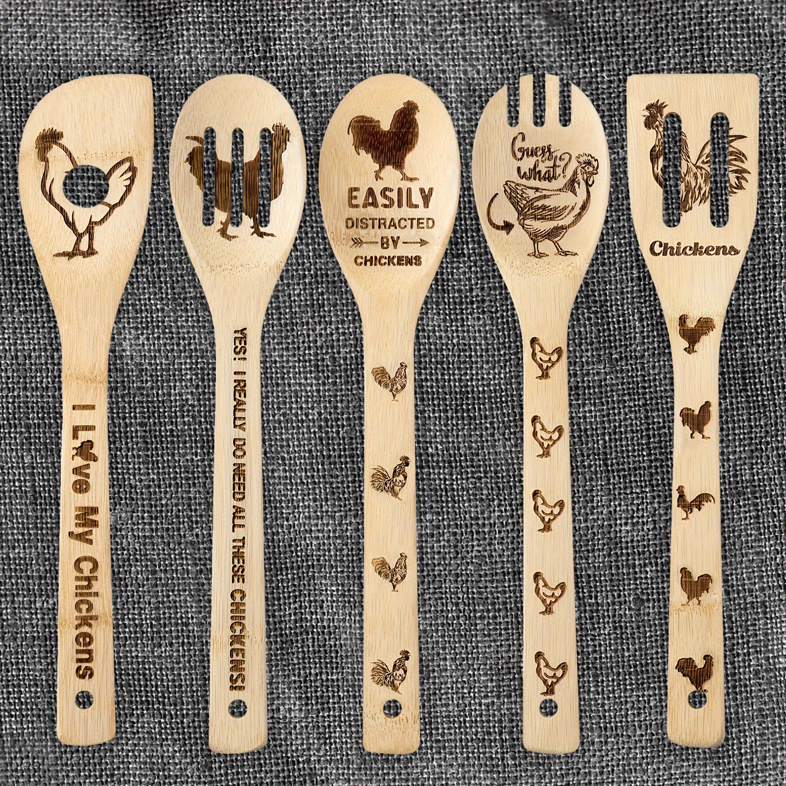 Rooster Wooden Spoons for Cooking, Chicken Kitchen Decor Pioneer