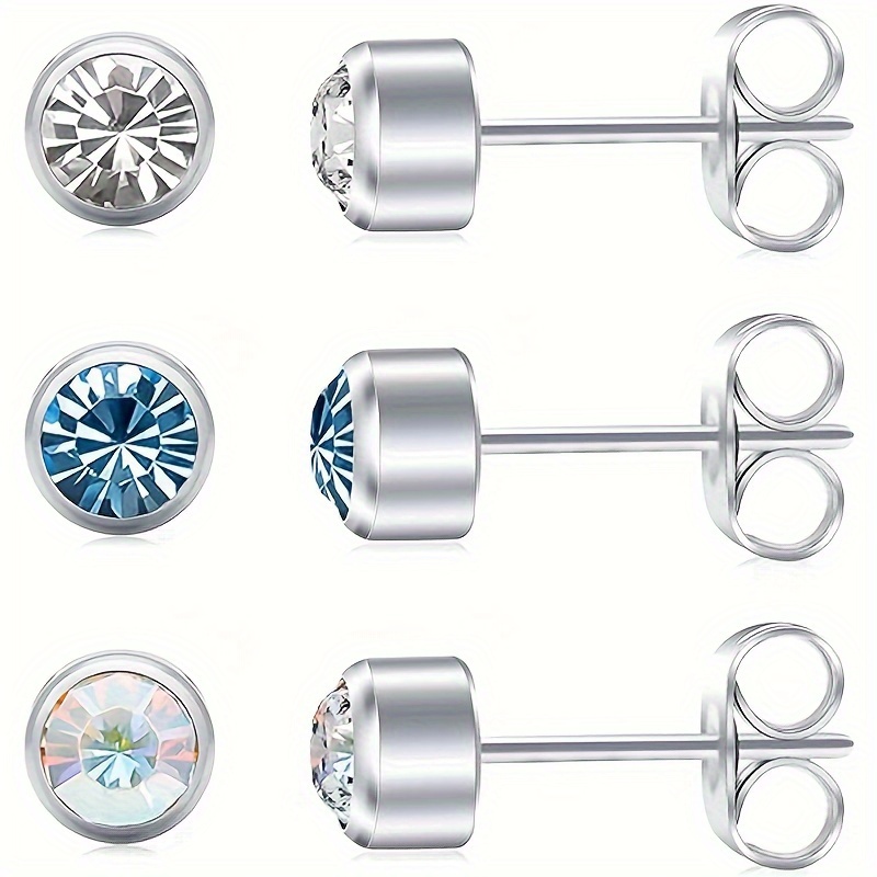 

3 Pairs Of Women's Ear Titanium Steel Girl Earrings Anti-allergic Artificial Crystal Earrings Set