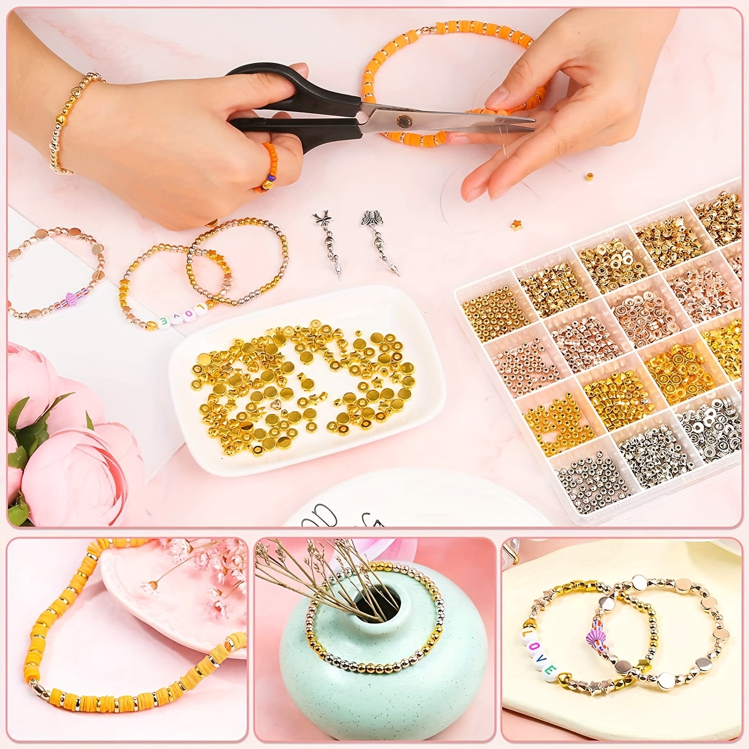 Cheap 2240Pcs Gold Beads for Bracelets Round Gold Beads for