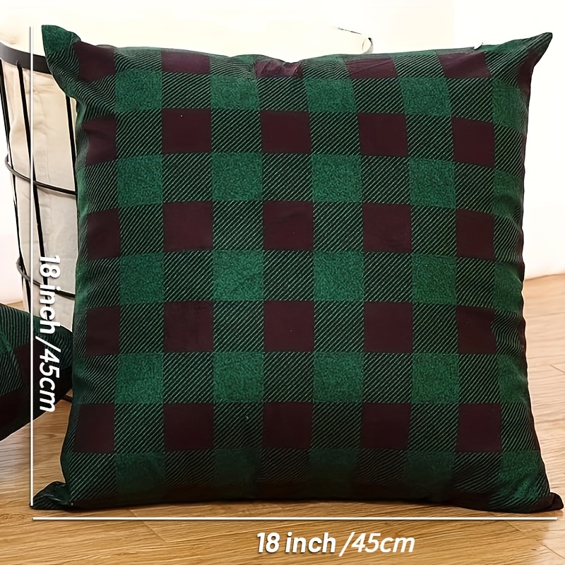 Green Throw Pillow Covers Farmhouse Polylester Linen Buffalo Plaid