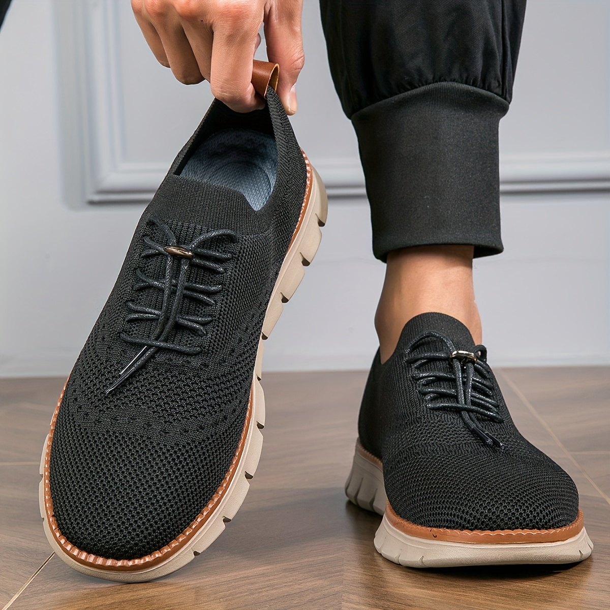 mens breathable knit casual sneakers stylish slip design  display picture 2