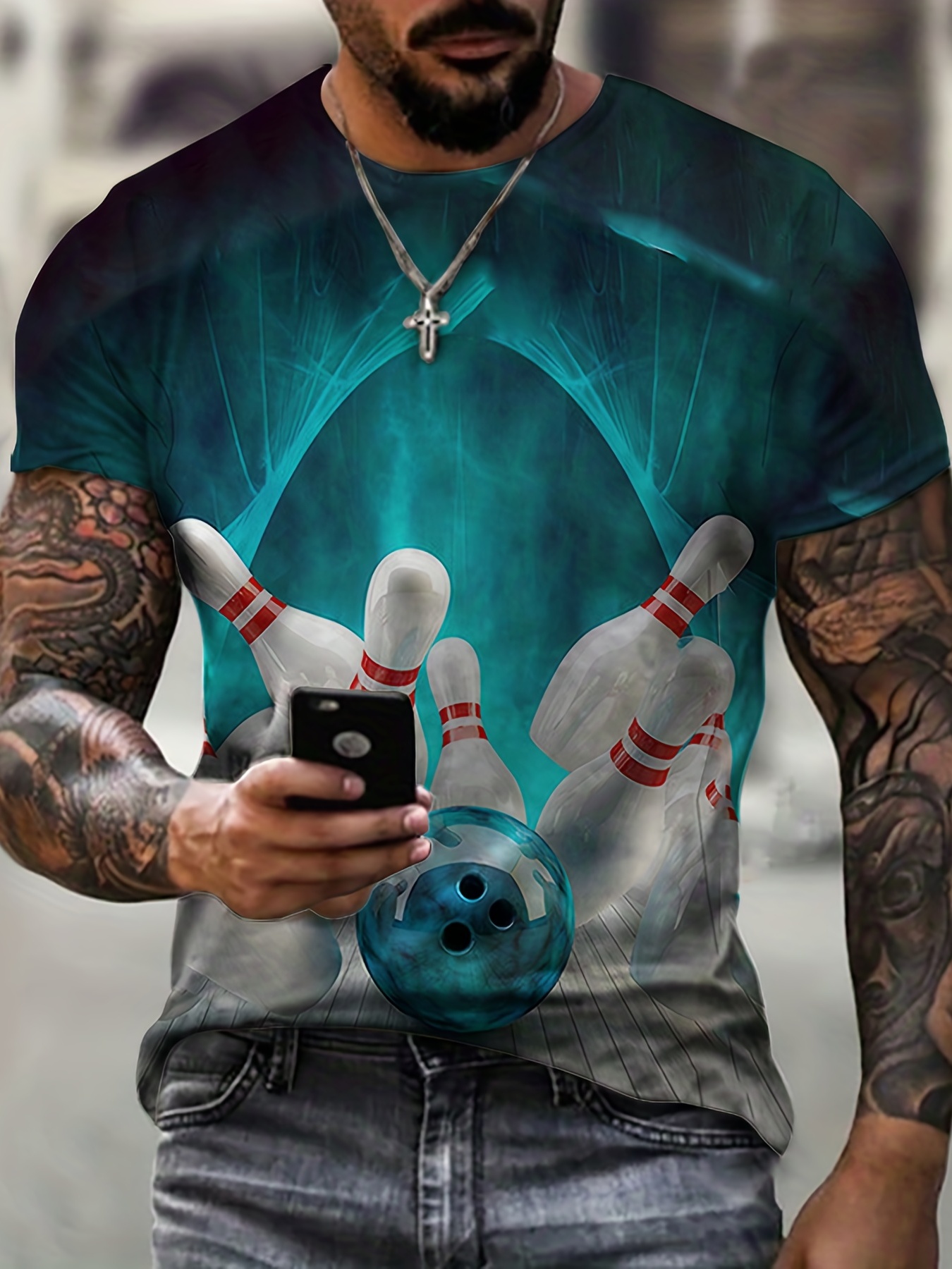 Blue Flame Ball and Pins Bowling T-Shirt