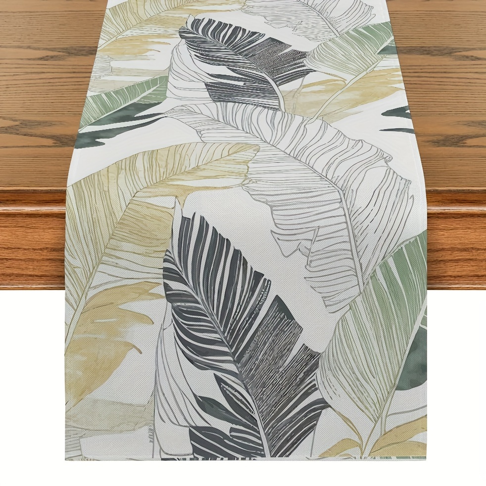 TEMU 1pc, Table Runner, Tropical Plant Pattern Decorative Table Runner, Summer Theme Seasonal Kitchen Dining Table Decoration For Indoor, Party Decor