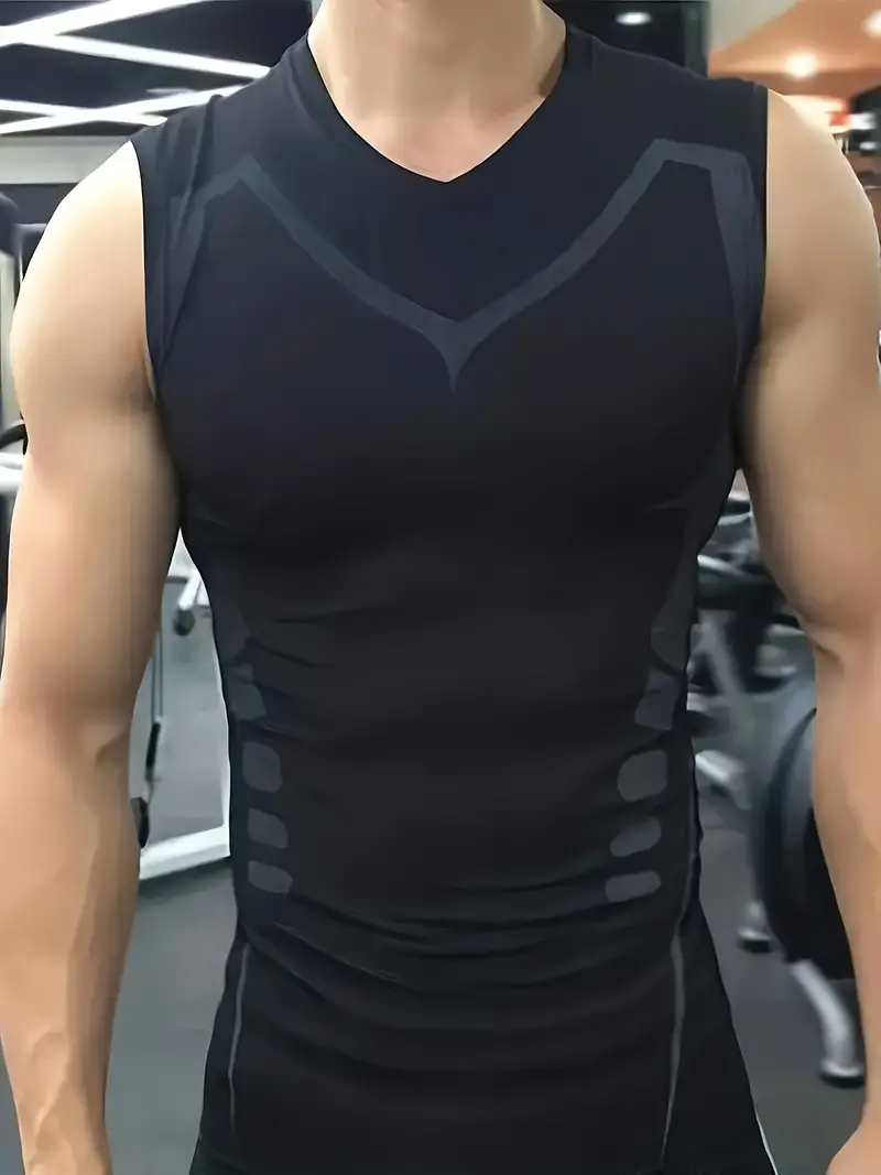 Men's Quick Dry Sleeveless Shirt Athletic Compression Mid - Temu