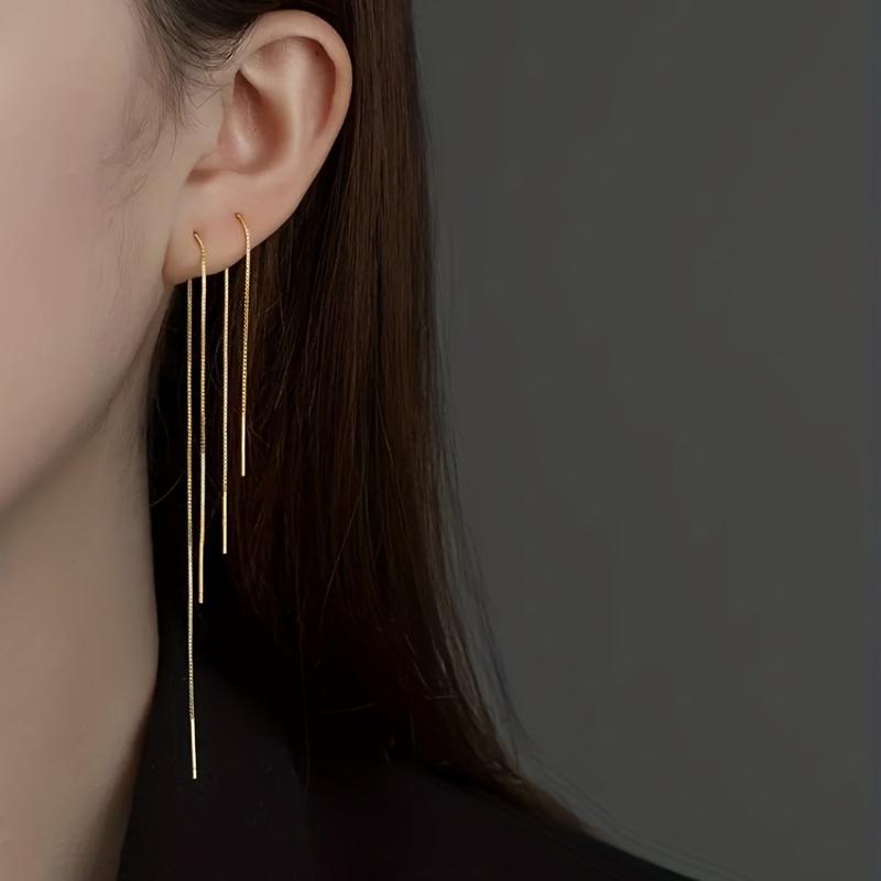 

Stylish Simple Tassel Earrings Elegant Shiny Thin Threader Earrings Banquet Party Ear Ornaments Jewelry Accessories For Women