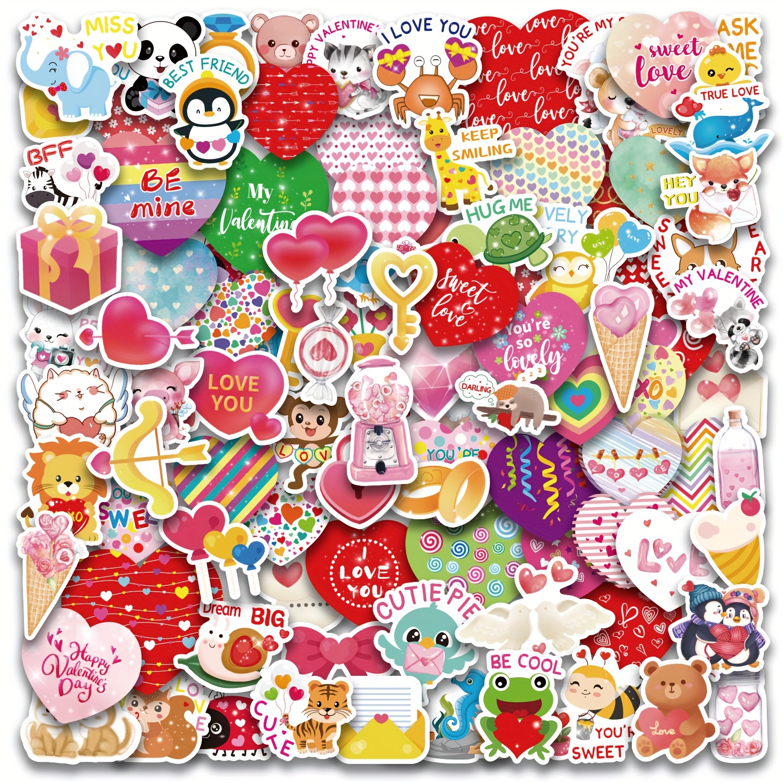 50Pcs Love Heart Stickers, Wedding Stickers Heart Waterproof Vinyl Stickers  Valentine's Day Stickers for Adults Wedding Scrapbooking Wall Envelopes  Laptop Phone Guitar Water Bottle Luggage 