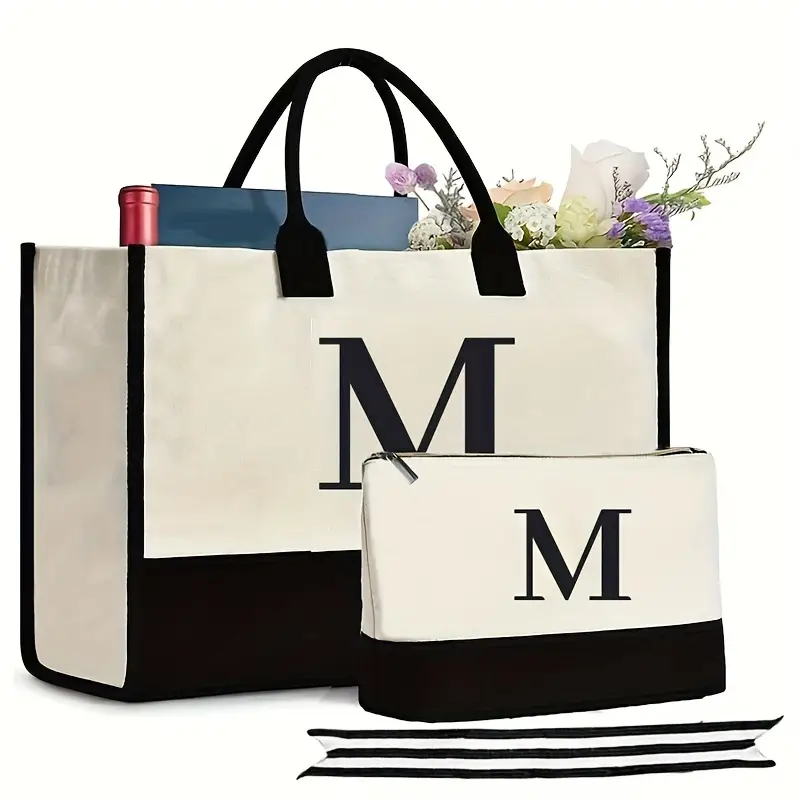 Trendy Letter Print Tote Bag Set, Large Capacity Shoulder Bag