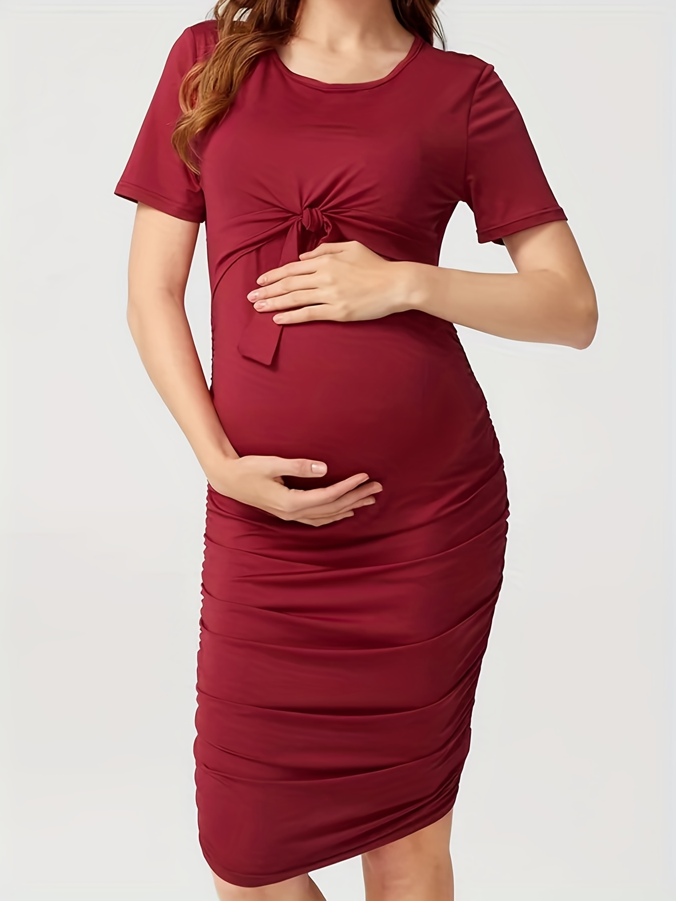 Women's Maternity Casual Short Sleeve Knotted Dress for Summer Nursing