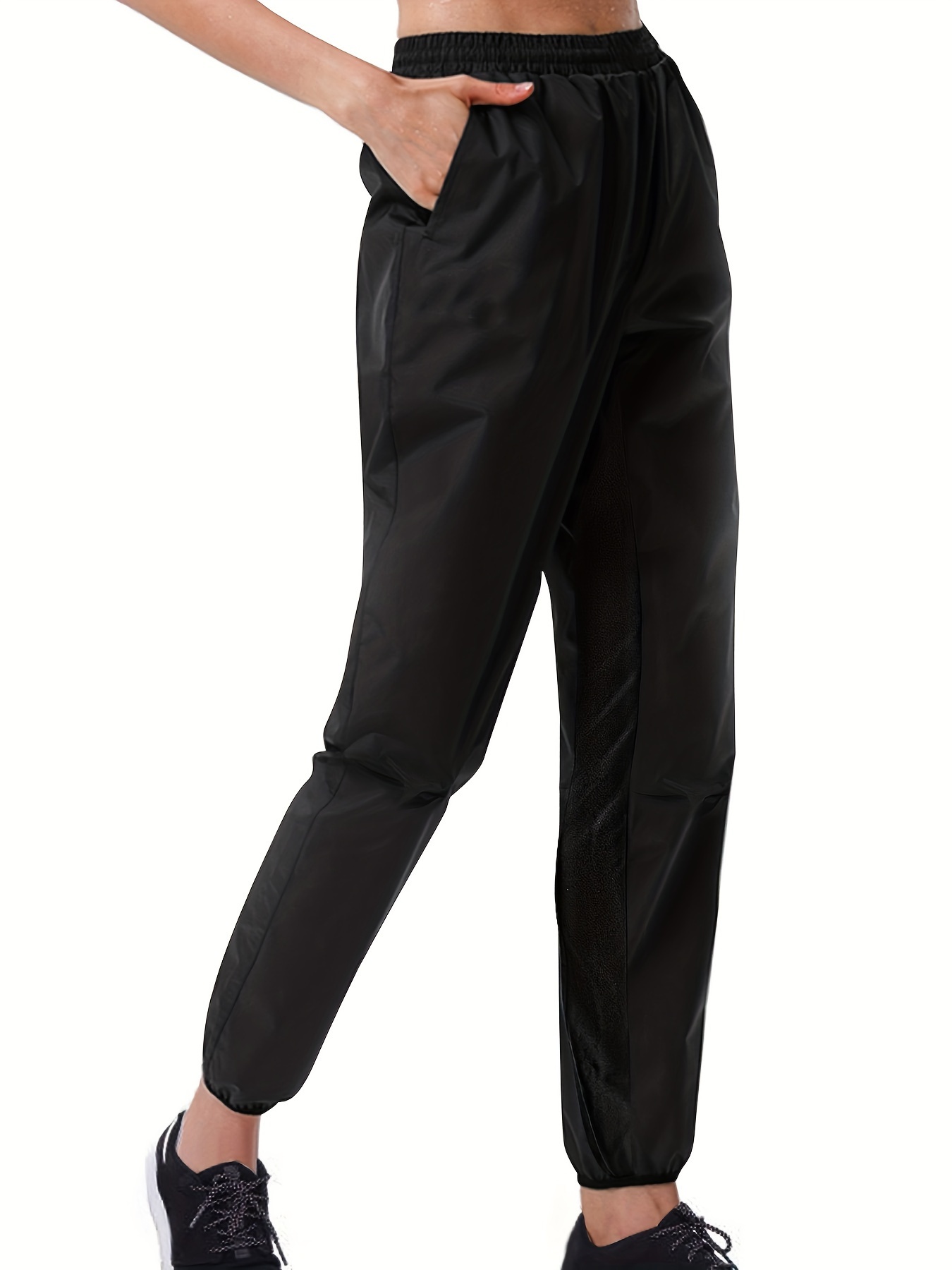 Black Sweat Sauna Fitness Workout Pants Slant Pockets - Temu